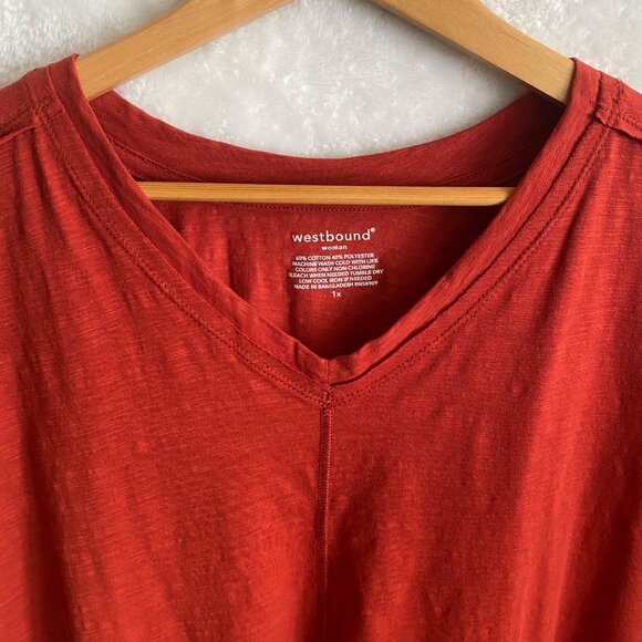 Westbound woman wide cute v-neck t-shirt‎ tee gathered back size 1X rust boxy - Picture 3 of 4